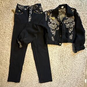 Stylish Black and Gold Women's Pants & Jacket Set